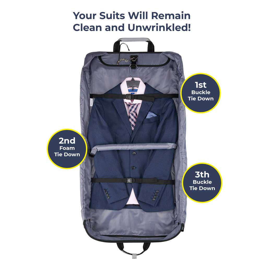 Suit carry bag infographics on white background