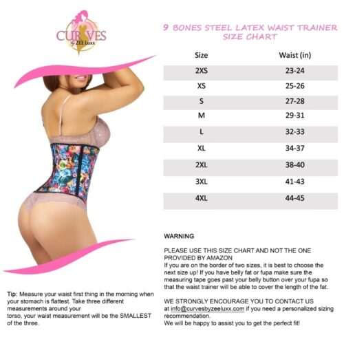 Size Chart of a waist trainer for eCommerce listing