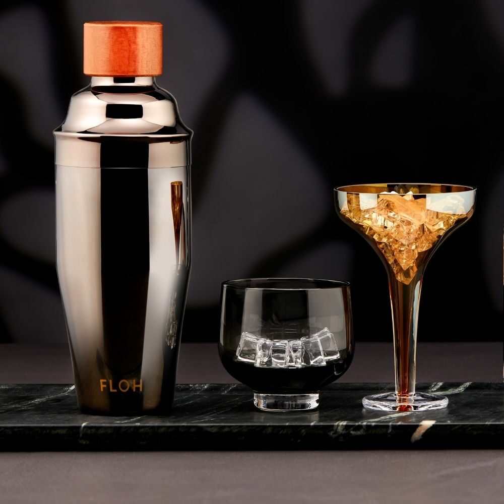 Black cocktail shaker product photoshoot for eCommerce on a black background