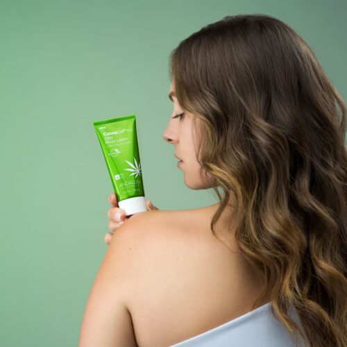 Commercial product photography on a green background with female model by Isa Aydin nj ny la