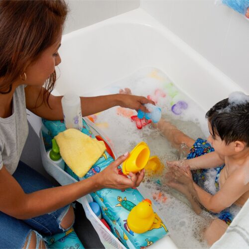 Baby and toddler bathing kit commercial product lifestyle photography with kid and female model