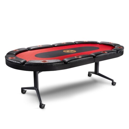 Foldable poker table on a white background for e-commerce purpose with a side angle