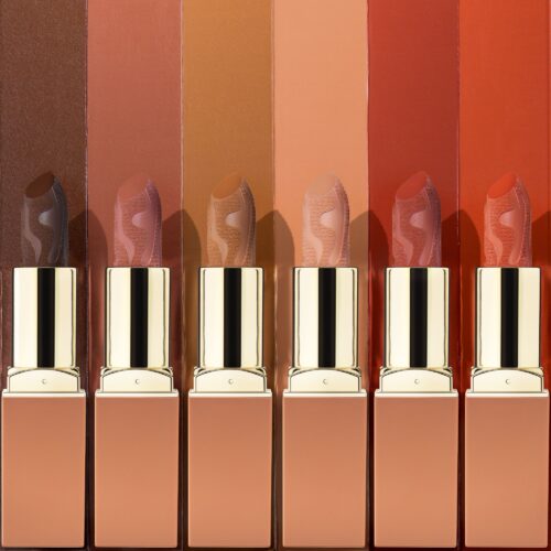 Creative cosmetics shot of lipsticks and textures for a cosmetics brand listing