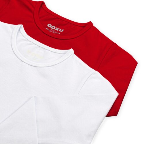 White and red long sleeves t shirts on a white background image for ecommerce