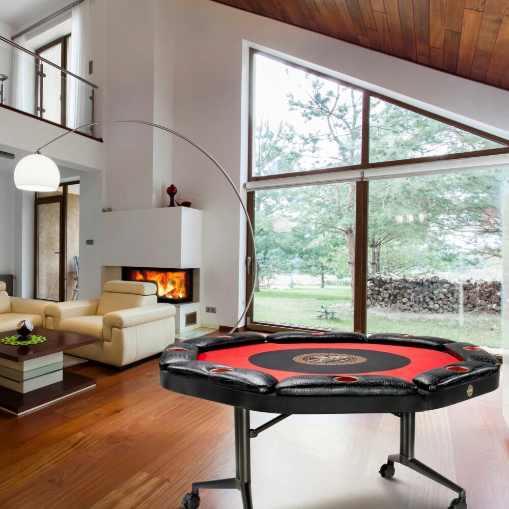 Product photography of a poker table in a lifestyle setup