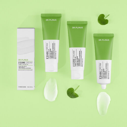 Creative face cream layout on a green background for skincare photoshoot