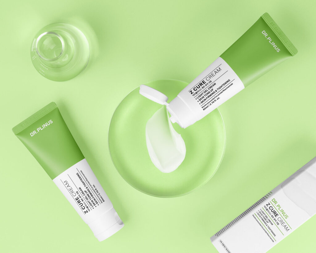 Creative face cream shot on a green background and texture swatch for a skincare brand
