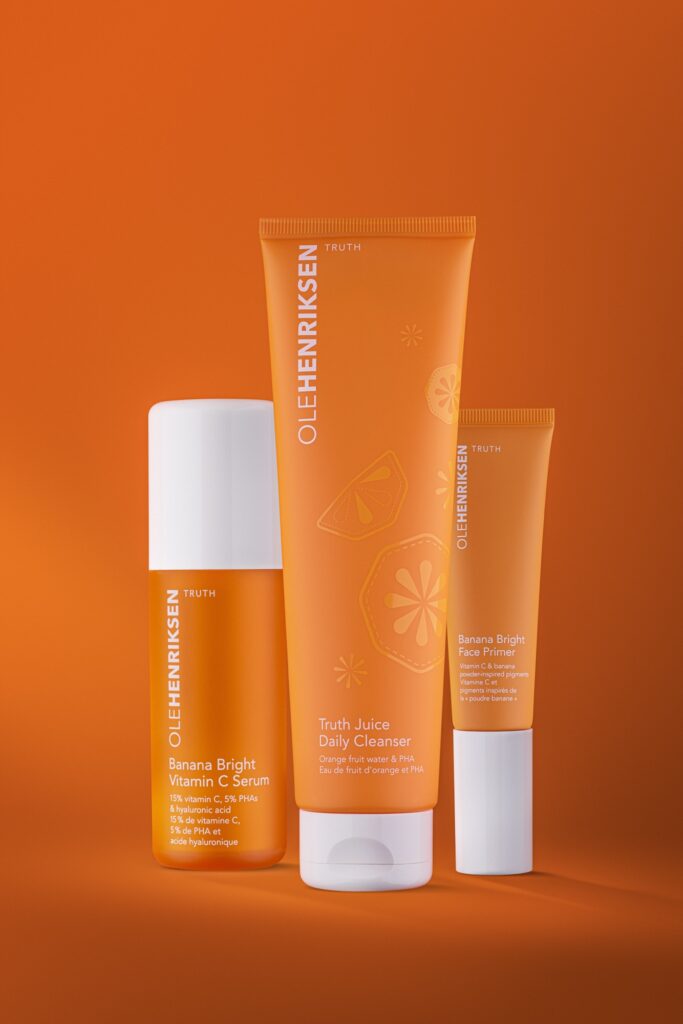 OLEHENRIKSEN skincare cosmetics photoshoot on a orange background by Isa Aydin nj ny la